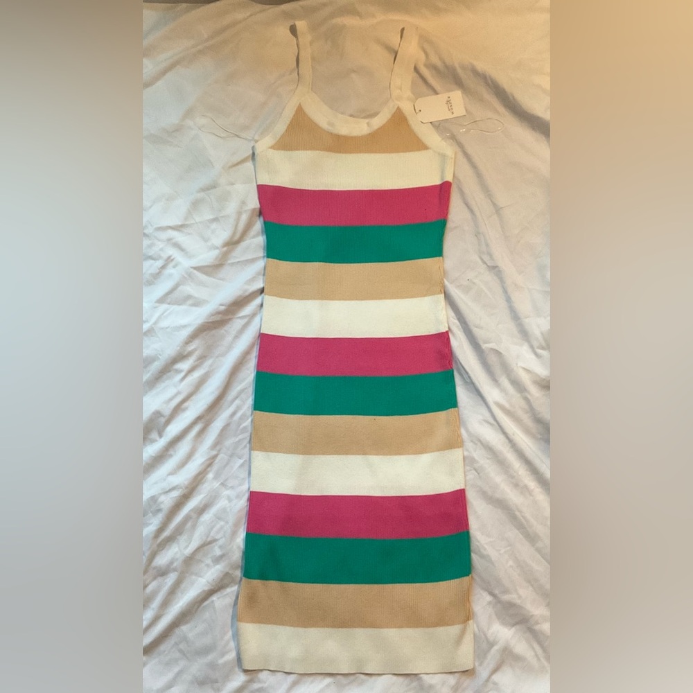 Ribbed material striped midi dress